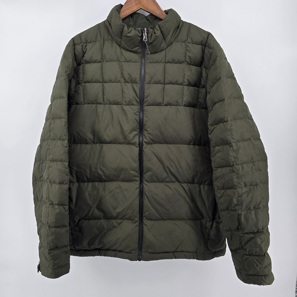 The North Face Mens 550 Down Puffer Jacket Olive Green XL Full Zip Quilted